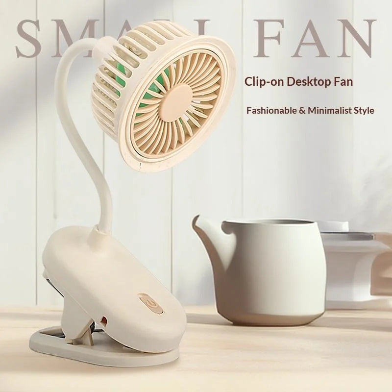 USB Rechargeable Clip on Small Fan 360° Adjustable Battery Powered Mini Fan Strong Wind Flexible Neck Desktop Stroller Quiet Fan