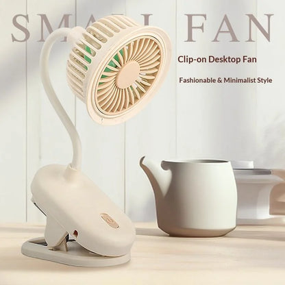 USB Rechargeable Clip on Small Fan 360° Adjustable Battery Powered Mini Fan Strong Wind Flexible Neck Desktop Stroller Quiet Fan