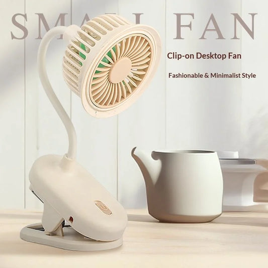 USB Rechargeable Clip on Small Fan 360° Adjustable Battery Powered Mini Fan Strong Wind Flexible Neck Desktop Stroller Quiet Fan