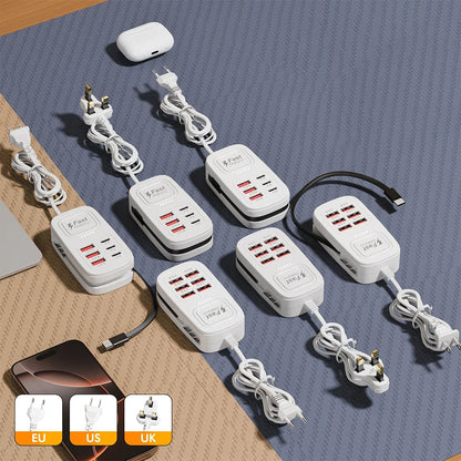 6 Ports USB Fast Charger Power Strip Desktop Charging Station Fast Charging EU/UK/US Plug USB HUB Adapter Socket 3Type C 3USB