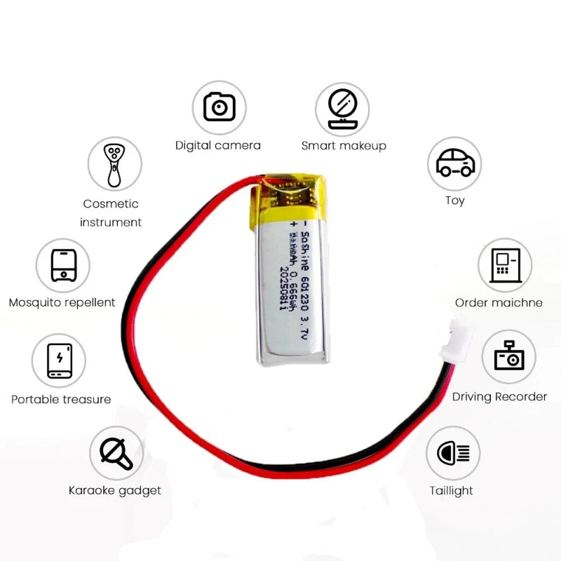 601230 200mAh Lipo Battery 601230 Polymer Li Ion Batteries for LED Light Smart Recorder Handheld Fan Flashlight Mouse
