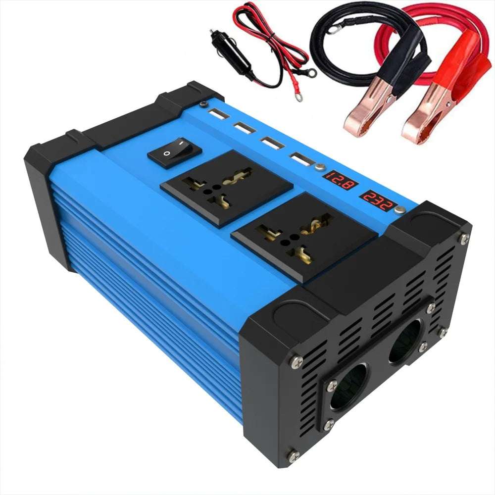 6000W Solar Inverter DC 12V to AC 110V 220V 4 USB LCD Display Solar Inverter Portable Mobile Power Camping RV Car Converter