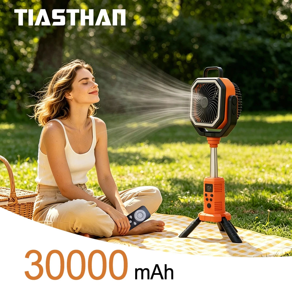 30000mAh Multicolor Portable Rechargeable Fan with Adjustable Heights & 3-Level LED Light for Camping Fishing Spray Camping Fan