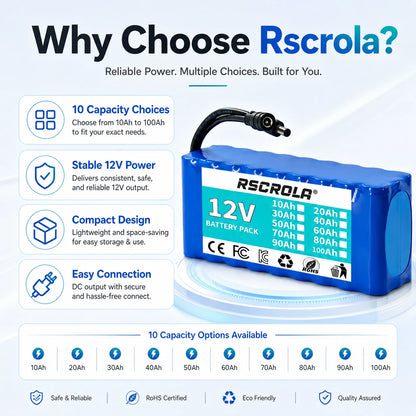 Rechargeable 12V 18650 Lithium Battery Pack with BMS, for Solar, LED Light, RC Model, Power Supply, Long Cycle Life with Charger