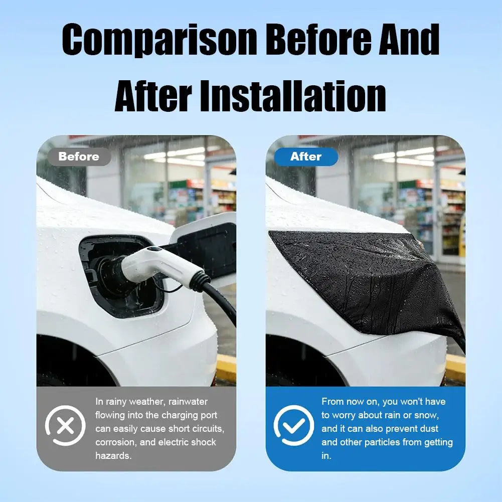 Electric Vehicle Charger Port Rainproof Cover Electric Car Charger Plug Cover Waterproof PVC With Strong Magnetic Strip For EV