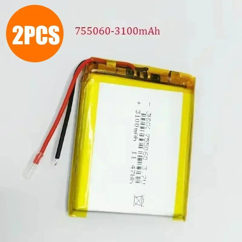 755060 Battery 3.7V 3000mAh Lithium Polymer Rechargeable Batteries for Mobile Power Supply Small Speaker Solar Light Walkie New