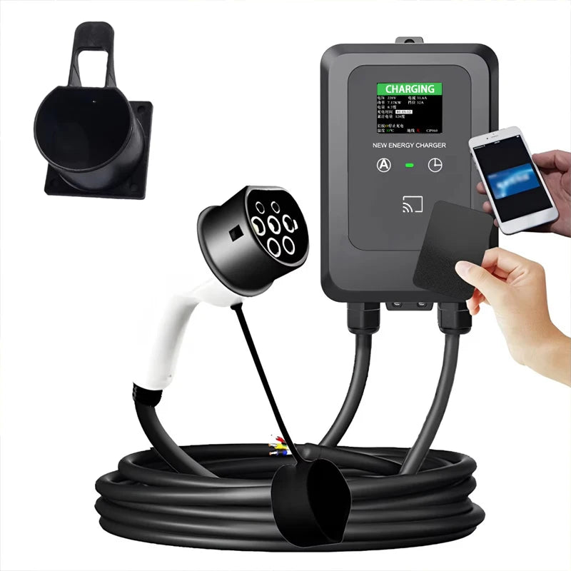 EV Wallbox 5M/10M 7KW 32A Charging Station Car Home EV Wallbox Electric Car EV Wallbox With 5M Cable Color Screen