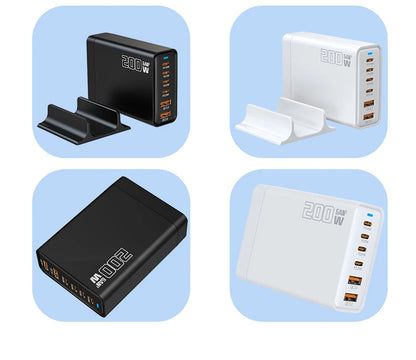 200W Gallium Nitride Multi Port Charging Station - Electronic Devices for Mobile Phones/Tablets Can Be Charged Simultaneously