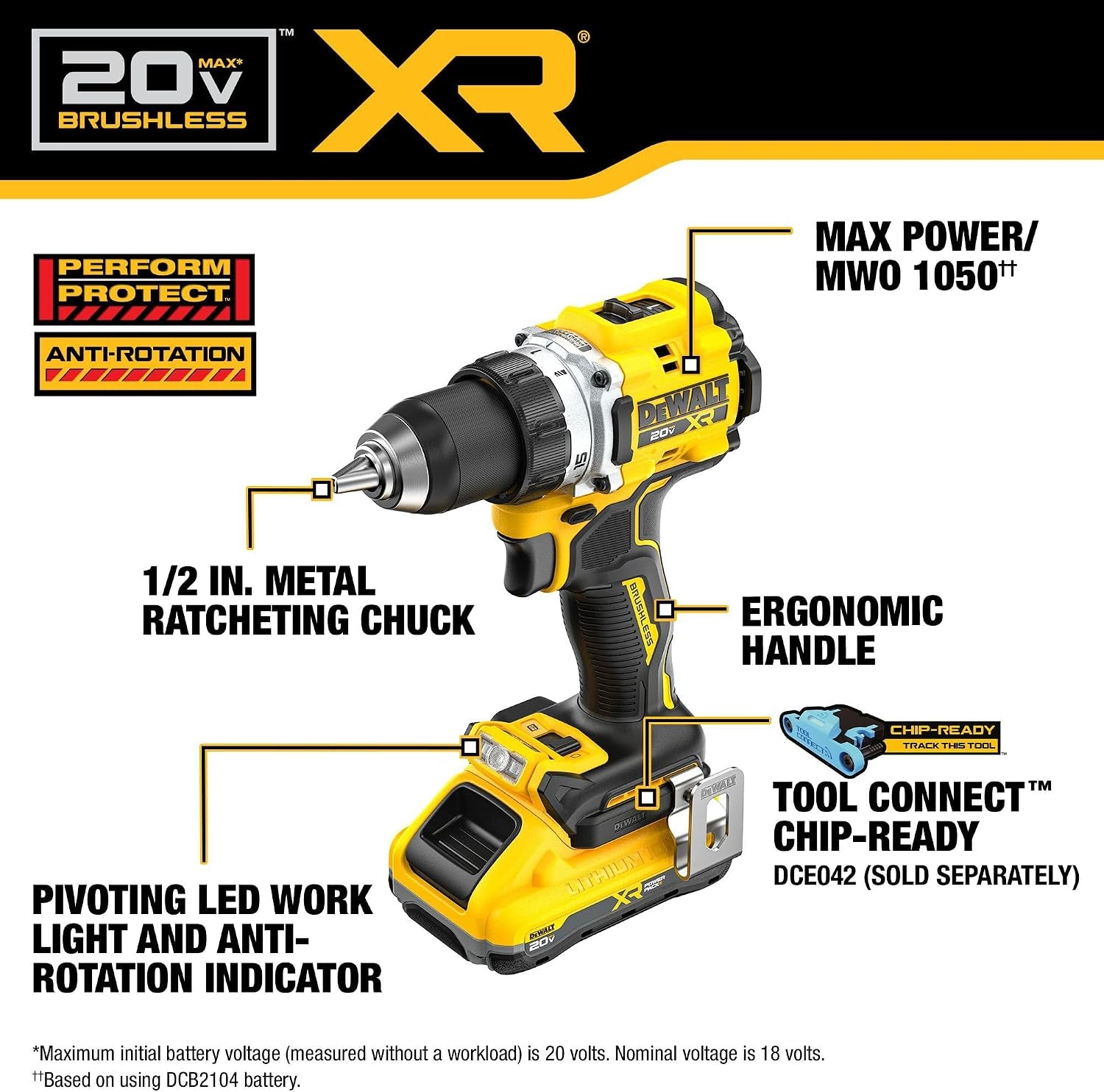DEWALT 20V MAX XR Brushless Cordless 1/2 In. Drill Driver Kit with DEWALT POWERPACK Batteries and Charger (DCD801QQ2)